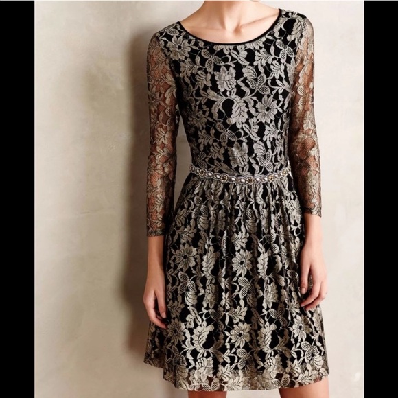 Anthropologie Dresses & Skirts - Anthropologie Sz 6 Metallic Lace Dress by Maeve EUC